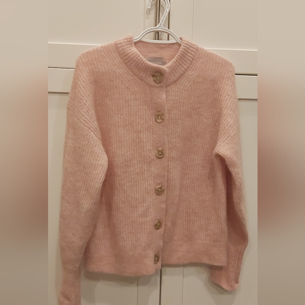 Everlane Pink Button-Up Ribbed Sweater